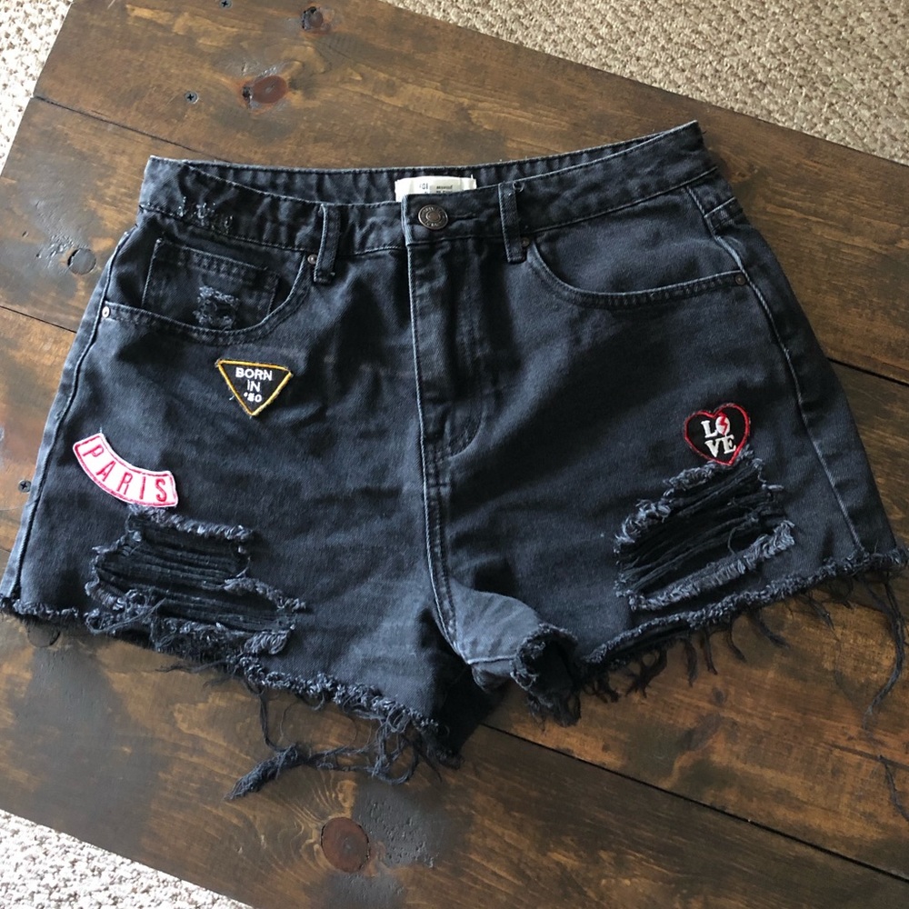 Black High Waisted Ripped Shorts